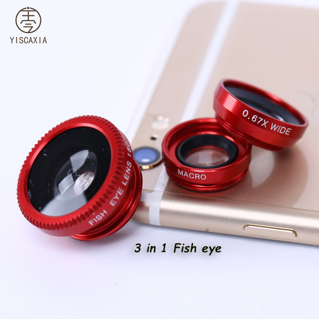 Yiscaxia 3 in 1 Fish Eye Lens Selfie Wide Angle Mobile Phone Fisheye Lenses for iPhone 5 6 7 Plus for Smartphone Camera Lens