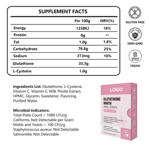 Oem chăm sóc sắc đẹp da miệng màng mỏng bổ sung chất chống oxy hóa bằng miệng Dải với <span class=keywords><strong>Glutathione</strong></span> / L-Cysteine / Vitamin C / Vitamin E - Product Image 2