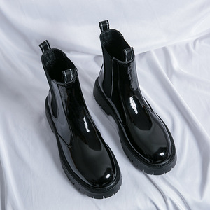 Bottines en cuir verni vert au design élégant pour hommes, chaussures habillées à enfiler, hiver, toutes saisons, semelle intérieure EVA - Product Image 4