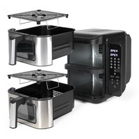 Friteuse à air électrique sans huile 12L à double panier carré en acier inoxydable avec fenêtre de visualisation, écran pliable et fonction grill pour usage domestique