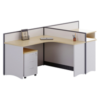 Poste de travail de bureau en forme de T pour 2 personnes avec armoire de rangement latérale et meuble à tiroirs mobile, bureau cloisonné pour personnel