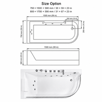 Baignoire balnéo en acrylique blanc de 59 pouces pour la rénovation de salle de bain avec façade transparente incurvée et installation en coin