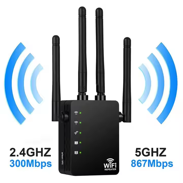 Dual Band 5GHz WiFi Repeater Router 1200Mbps Long Range Wi-Fi Booster External Antennas LAN WAN Port Signal Amplifier Repeaters