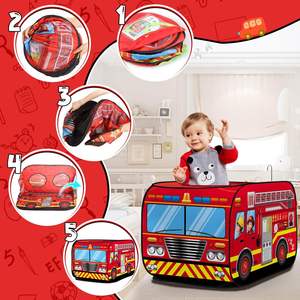Casita de juegos plegable para niños, diseño de autobús grande/coche de policía, con pista de juego, juguete suave de poliéster para 0-24 meses - Product Image 2