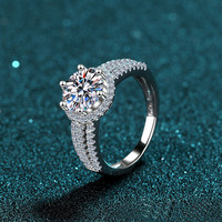 Bague de Fiançailles et de Mariage BoHan Tendance pour Femme, en Argent Plaqué Rhodium, Moissanite Princesse 2 Carats, Sertissage Pavé 999