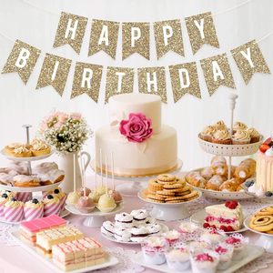 Bannière Joyeux Anniversaire à Paillettes, Drapeaux Lettres Dorées, Décoration de Fête Élégante pour Célébrations d'Anniversaire - Product Image 3