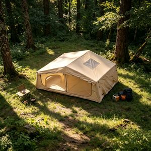 Tente gonflable en PVC beige de style luxe léger, pour <span class=keywords><strong>camping</strong></span> familial, imperméable, construction automatique, protection solaire, grand espace - Product Image 1