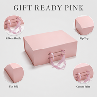 Caja de Regalo Plegable Rosa con Asa de Cinta Personalizada Leabon, de Cartón Satinado para Empaque de Regalos al por Mayor de Fábrica