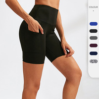 Yutuo Fitness Hochelastische Schnelltrocknende Kompressions-Tights Workout Biker Anpassbare Sport-Damen-Yoga-Gym-Shorts mit Taschen Einfarbig