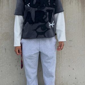 T-shirt en coton délavé à l'acide, broderie usée, streetwear personnalisé, surdimensionné, deux pièces, manches longues, double couche, pour hommes - Product Image 6