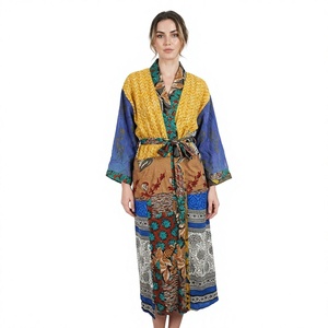 Robe Kimono de Luxe Élégante pour Femme en Soie Florale Japonaise, Peignoir Maxi Patchwork, Col en V, Fermeture à Cordon, Séchage Rapide, Doux - Product Image 1