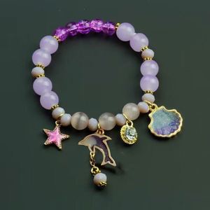Pulsera de Estilo Vacacional para Mujer con Piedras Naturales, Cristal, Cuentas de Palomitas, Conchas de Delfín y Estrellas, Diseño Oceánico - Product Image 3