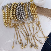 Bracelet chaîne à perles rondes en métal doré et argenté réglable style Bolo pour femme, idéal pour le quotidien et la mode