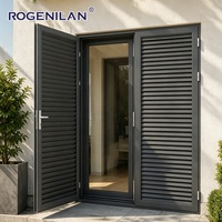 Porte à persiennes en aluminium sur mesure Rogenilan avec vitrage Low-E, porte à persiennes réglables à double battant pour l'extérieur
