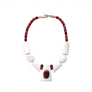 Vintage Yellow Resin Beaded Necklace with Matching Earrings Fashion Jewelry Set for Women Party Wear Silver Plated Accents - Product Image 3