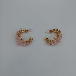 PVD Gold Plated Hoop <b>Earrings</b> With Pink <b>Crystal</b> Beads 316L Stainless Steel Sustainable Resistant Fashion Jewelry - Product Image 1