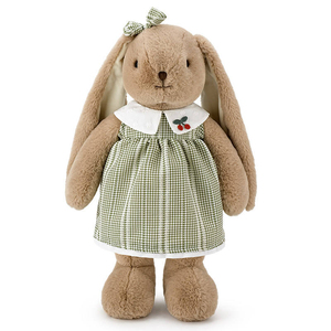 Cute Long Ear Bunny Plush Doll Wearing Plaid Dress With Cherry Decor Soft Stuffed <b>Rabbit</b> <b>Toy</b> <b>For</b> Girls Birthday Gift Room Decor - Product Image 2