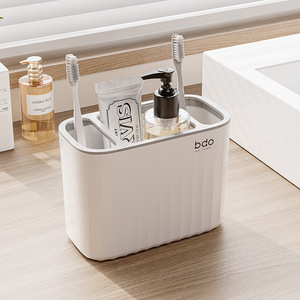 BS03 Household Bathroom Organizer Set <b>Toothbrush</b> <b>Holder</b> Toothpaste Storage Rack No Drilling Wall Mount Design - Product Image 3