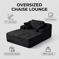 Übergroßes Modernes Dreisitzer-L-förmiges Chaiselongue-Sofabett mit Doppelseitentaschen 67 Zoll Cord-Polsterung Keine Montage Erforderlich