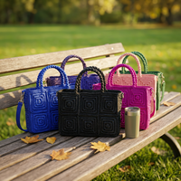 Sac fourre-tout bohème au crochet, couleur unie, sac à main pour femme, toutes saisons, sac de shopping, doublure en polyester, fermeture personnalisée, 30x20x10cm