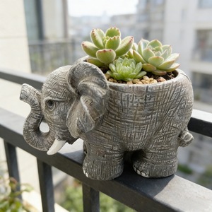 Resin <b>Elephant</b> Flower Pot Cute Animal Design Desktop Plant Planter Outdoor Garden Decoration - Product Image 4