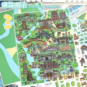 4 feuilles/paquet, autocollants de scène miniature 3D, impression de grande ville, pour la décoration des fêtes - Product Image 3