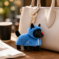 Nouvelle Arrivée Zaves : Adorable Porte-clés en Peluche Chien Noir à Capuche Bleu, Écologique, Durable, Remplissage en Coton PP Doux, Couleurs Personnalisables