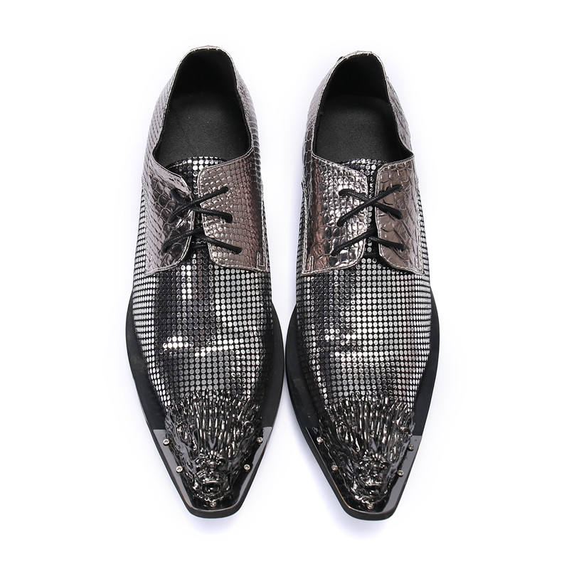 NA417 Shining Silver Wedding Party Men Oxford Shoes