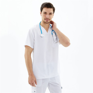 Uniformes d'hôpital pour hommes, ensembles médicaux en spandex, uniformes de soins infirmiers contrastés en col en v - Product Image 3