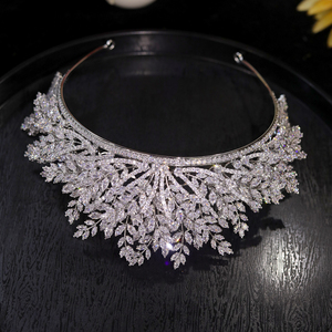 Nuova Corona Realizzata con Più Strati <span class=keywords><strong>di</strong></span> <span class=keywords><strong>Foglie</strong></span>, Accessori per Matrimonio, Colore Argento, Diadema con Cristalli CZ, Tiara per Donne, Gioielli da Sposa - Product Image 4