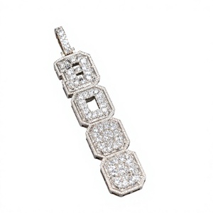 Rapper Initial Vertical Moissanite Diamond Bling Big Charm Pendant 925 Silver Rose Gold Plated Custom <b>Name</b> Letter Hip Hop Party - Product Image 1