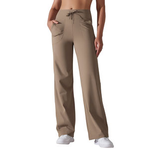 Wholesale Custom Logo Breathable Running Fitness Pocket High-waist Elastic <b>Loose</b> Casual Wide Leg <b>Loose</b> Legging <b>Yoga</b> <b>Pants</b> - Product Image 3