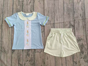 BSSO1482 Ensemble de vêtements personnalisé pour bébé garçon, motif bleu imprimé, tenues pour enfants, vente en gros, ensemble à manches courtes - Product Image 3