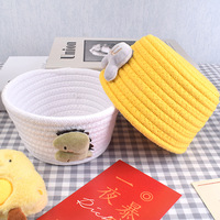 Petit panier de rangement rond pliable en corde de coton écologique, artisanat traditionnel chinois, design mignon, pour cosmétiques et articles divers