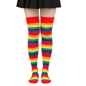 Damen-Streifensocken, dünne Röhrensocken, Regenbogenfarbene gestreifte Overknee-Socken, lässige kniehohe Strümpfe, gestreifte Overknee-Socken - Product Image 4