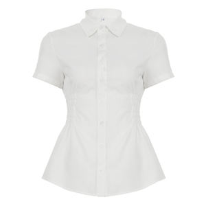 Blusa Elegante de Corte Regular para Mujer, Color Sólido, Manga Corta, Primavera/Verano, Camisa Chic con Cintura Ajustada, Top de Oficina - Product Image 6