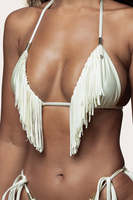 Ensemble bikini 2 pièces à franges blanches, haut triangle halter, bas échancré, en Spandex/Nylon, réversible, écologique, vêtements de plage pour femmes