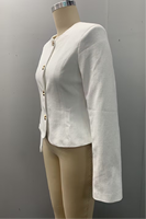Jaket Blazer Wanita Kerah Bulat Lengan Panjang Kancing Logam Bentuk Bintang Peplum Hem Slim Fit Kain Bertekstur Jas Putih Wanita Kantoran
