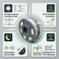 Filament PLA phosphorescent 1,75 mm pour impression 3D, précision +/-0,02 mm, 220°C/190°C, 250g, échantillons d'impression testés