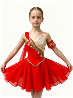 Robe de ballet pour enfants brodée de strass rouges, tutu de danse professionnel pour filles avec manchette pour les bras