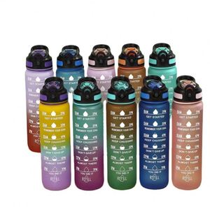 ขวดน้ำกีฬา Tritan ปราศจากสาร BPA ขนาด 32 ออนซ์/1000 มล. พร้อมตัวบอกเวลา ดีไซน์มินิมอลทันสมัย โลโก้สร้างแรงบันดาลใจ ขวดพลาสติก 1 ลิตร - Product Image 1