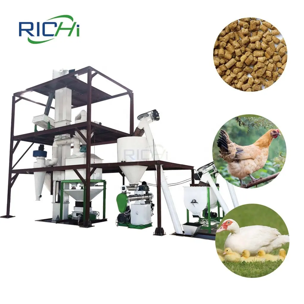 Línea de producción de Pellet de alimentación Animal, para ganado, aves de corral, 1-2 T/H, aprobado por la CE