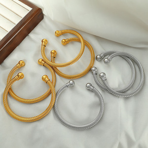 European American Design Steel <b>Wire</b> Open Bangle <b>Titanium</b> Steel Plated 18K Colorfast High End Jewelry Unisex Gift - Product Image 4