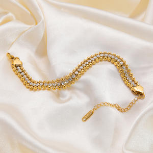 European American Style Retro Stainless Steel Bracelet 18K Gold Plated Three Layer Micro Set Zircon <b>Titanium</b> Steel <b>Chain</b> - Product Image 3