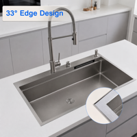 Évier de cuisine à cuve unique en acier inoxydable SUS304 noir mat de style coréen, fait main, avec panier et support enroulable en option