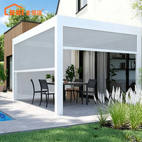 Pergola en aluminium thermolaqué de luxe, moderne, motorisée, à lames orientables, éco-responsable, avec éclairage LED pour jardin, villa, terrasse