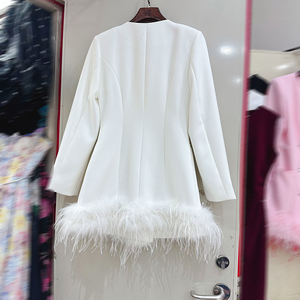 LS2722 Nouvelle mode de <span class=keywords><strong>robe</strong></span> formelle élégante avec bouton Party Club Robes à manches longues Mini Plumes pour femmes - Product Image 5