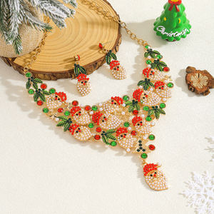 3ピース/セットファッション手作りビーズクリスマスネックレスイヤリングジュエリーセットビンテージ黄金の声明クリスマスサンタクロースネックレス - Product Image 4