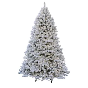 Pohon Natal buatan salju, 7 kaki PE/PVC campuran salju 210cm dengan lampu LED dan efek salju pohon dekorasi untuk dekorasi liburan