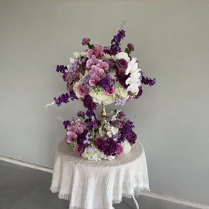 Couronne de fleurs artificielles violettes de luxe vintage, centre de table pour mariage, banquet, décoration de fond, accessoire - Product Image 1